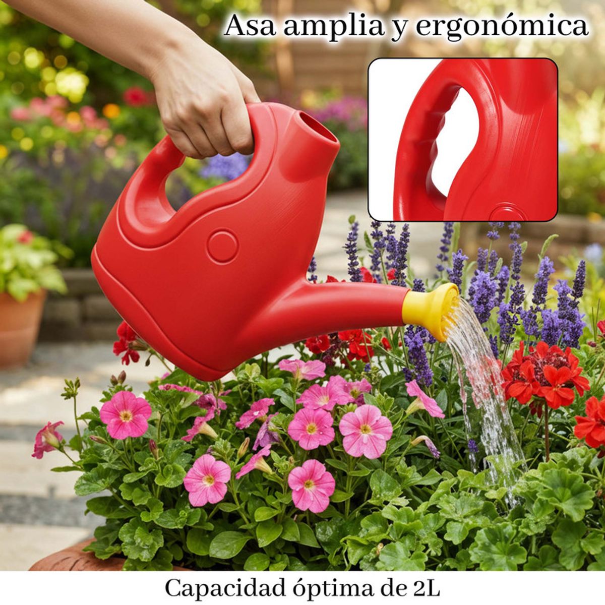 ENERGY PLUS - Regadera Plástica 2 Litros Ergonómica Jardín y Hogar Liviana
