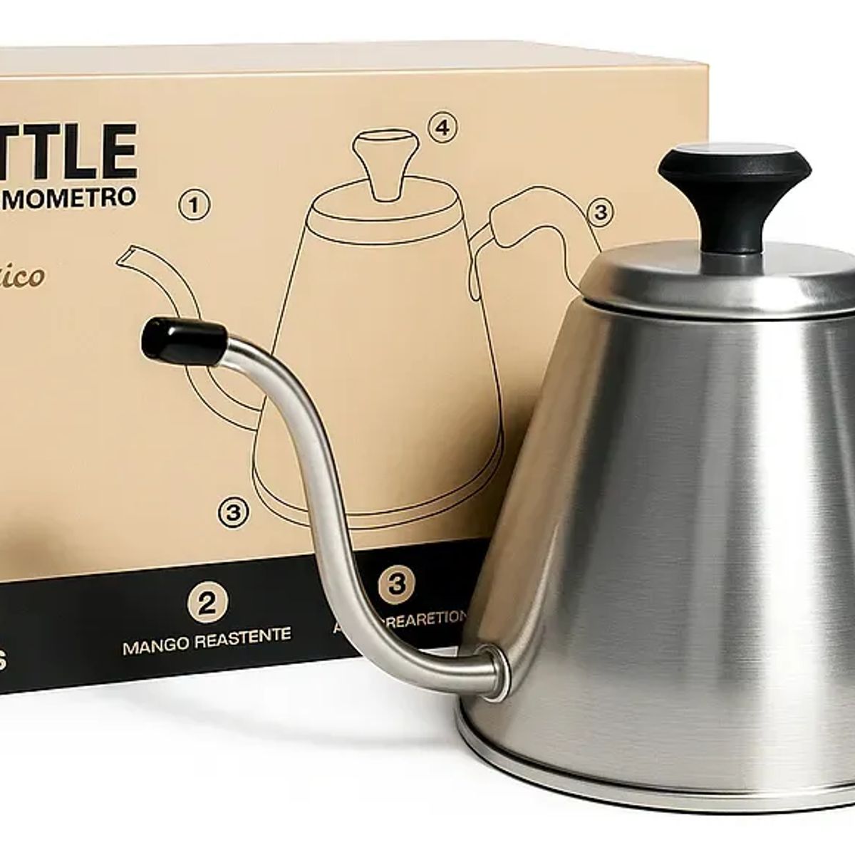 BIGCENTER - Tetera Kettle Profesional Con Termómetro Acero Inoxidable Gris