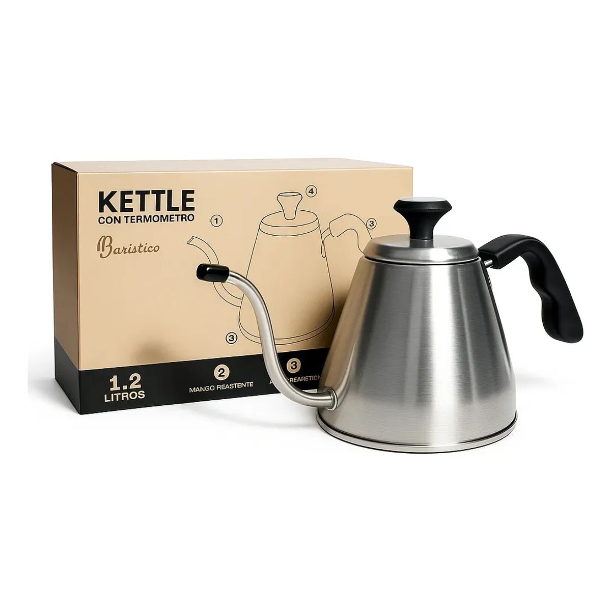 BIGCENTER - Tetera Kettle Profesional Con Termómetro Acero Inoxidable Gris