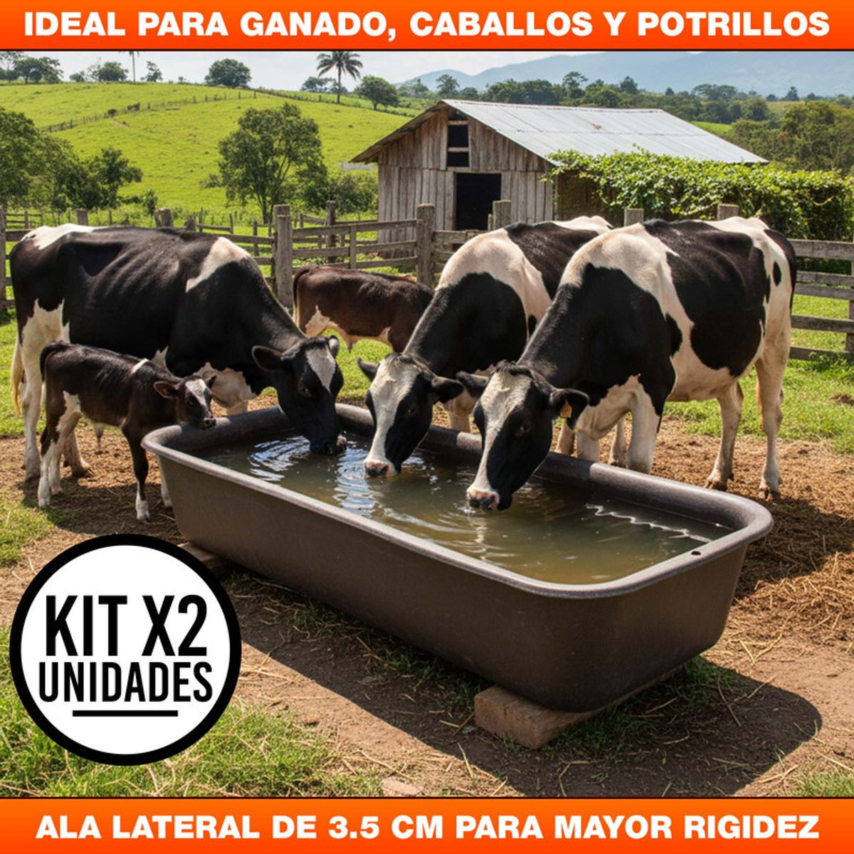 ENERGY PLUS - Set x2 Comedero Ganadero 180L Plástico Reforzado Tipo Batea