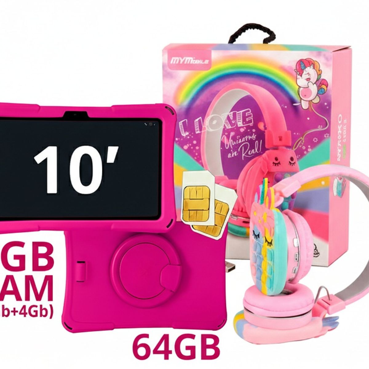 KRONO - Tablet Niños 10 Pulgadas 8GB RAM (4Gb+4Gb) Doble SIM Android 14 64GB Rosado