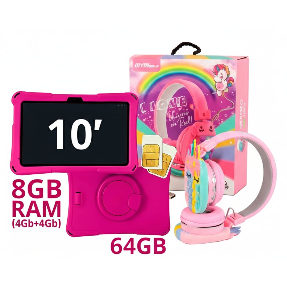 KRONO - Tablet Niños 10 Pulgadas 8GB RAM (4Gb+4Gb) Doble SIM Android 14 64GB Rosado