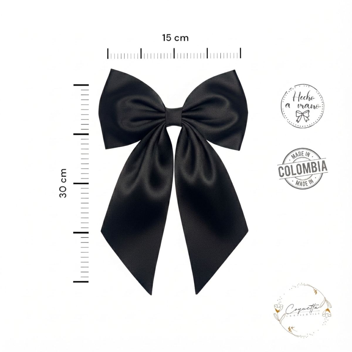 GENERICO - Lazo Estilo Coquette en Satín Premium Tono Negro