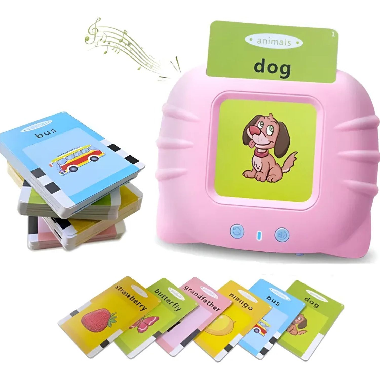 Lector De Tarjetas Educativo Infantil – 112 Tarjetas (224 Palabras) En Inglés, Diseño De Gato Azul, USB