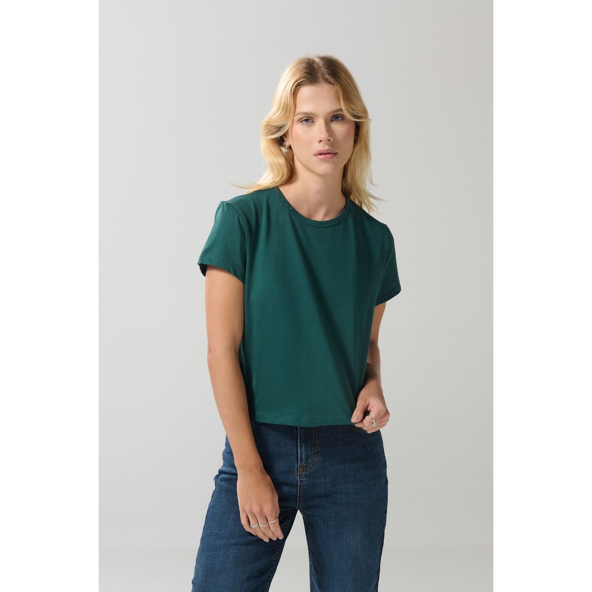 KOAJ - KOAJ Camiseta manga corta verde oscura con cuello redondo Mujer