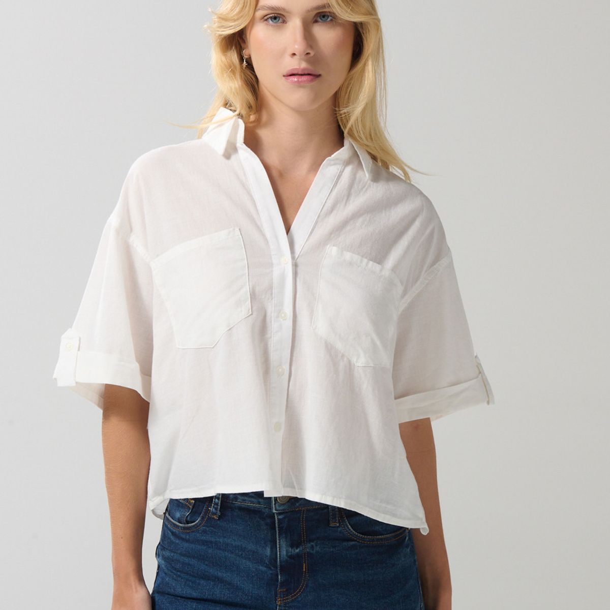 KOAJ - KOAJ BLUSA/ALGODON/UNICOLOR CAMISERA/MANGACORTA/BOLSILLOS Mujer