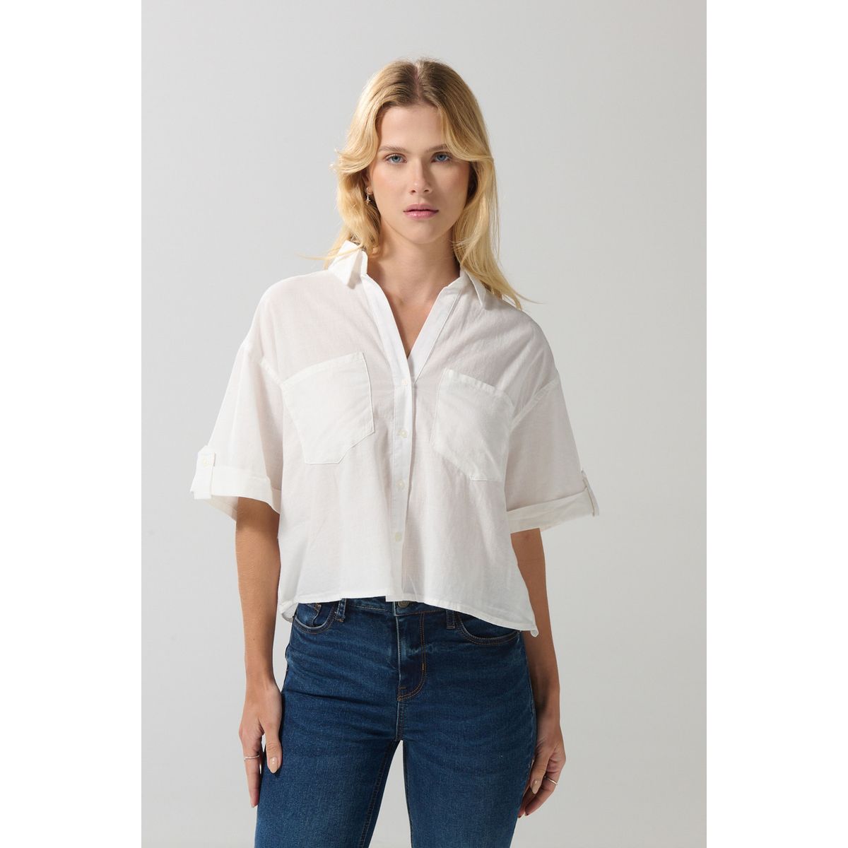 KOAJ - KOAJ BLUSA/ALGODON/UNICOLOR CAMISERA/MANGACORTA/BOLSILLOS Mujer