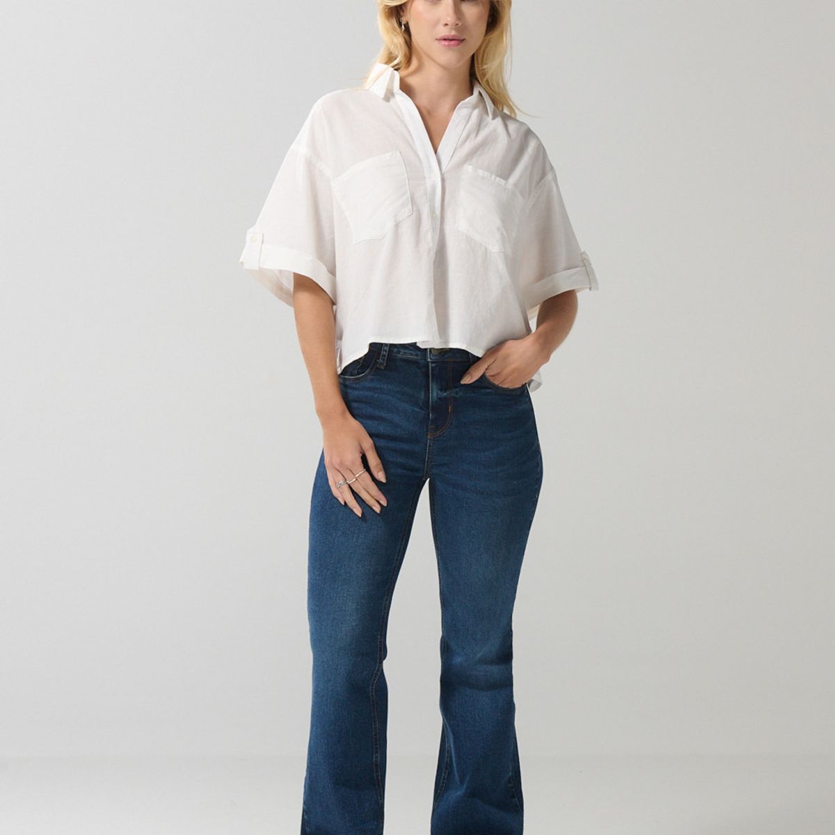 KOAJ - KOAJ BLUSA/ALGODON/UNICOLOR CAMISERA/MANGACORTA/BOLSILLOS Mujer