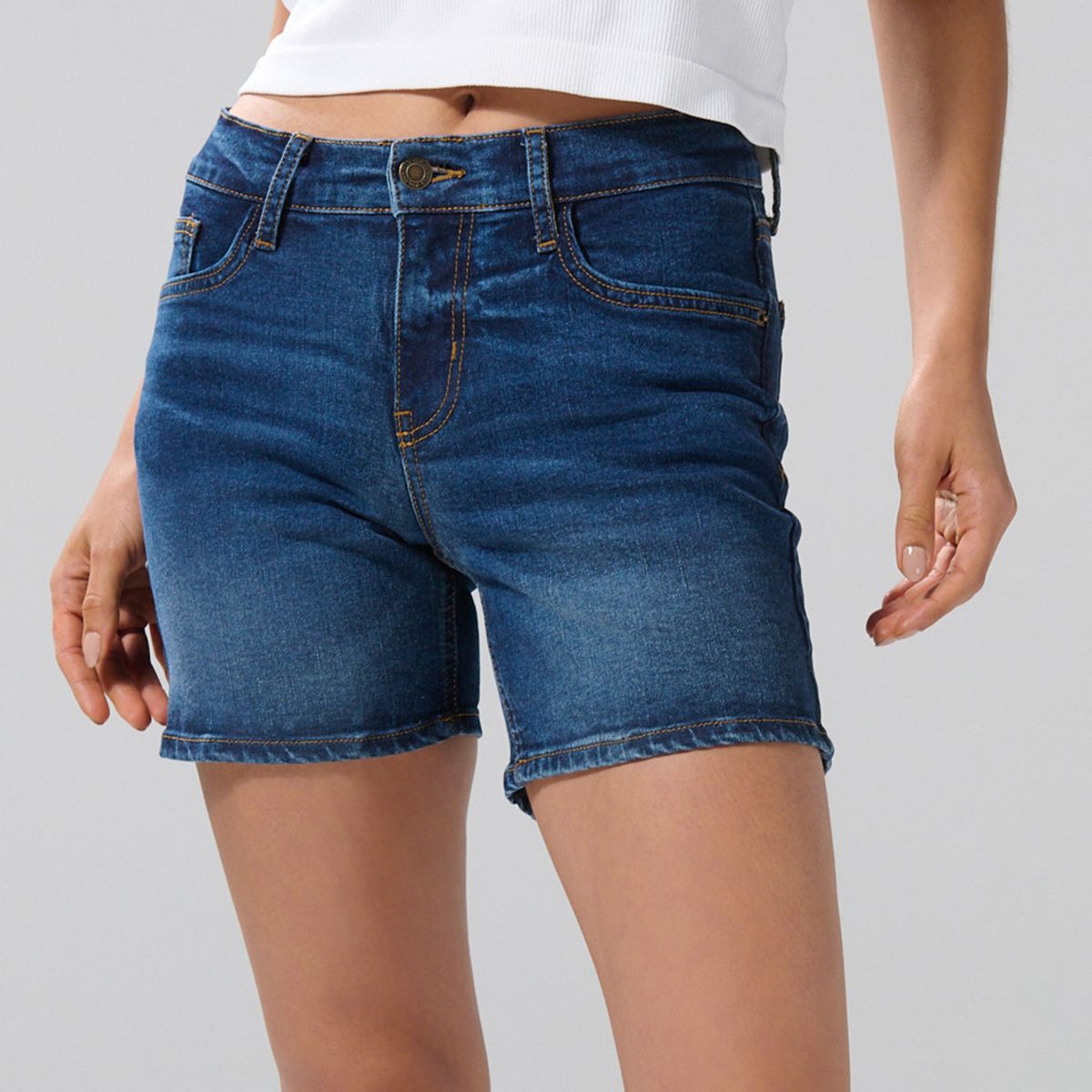 KOAJ - KOAJ Short de jean azul oscuro tiro medio con 5 Mujer