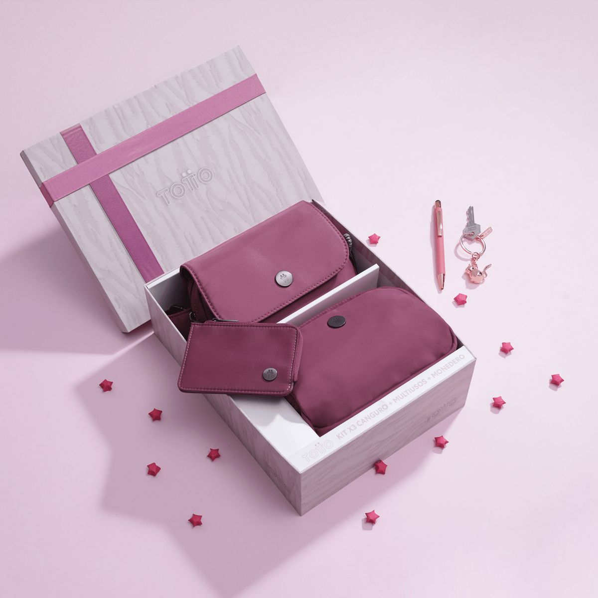 TOTTO - Kit de Regalo Canguro Multiuso Monedero Corneana Rosado Totto