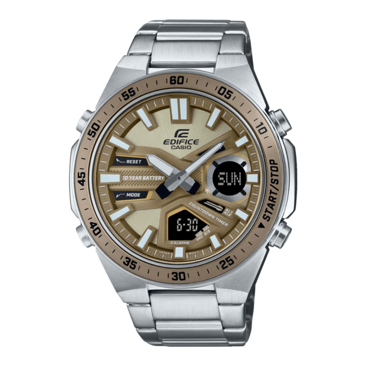 CASIO - Reloj Casio Para Hombre Doble Hora En Acero EFV-C110D-5A Detalles Marron Plateado