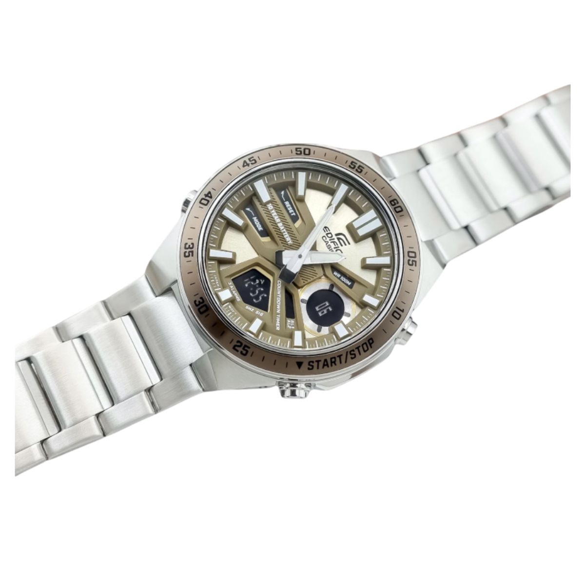 CASIO - Reloj Casio Para Hombre Doble Hora En Acero EFV-C110D-5A Detalles Marron Plateado