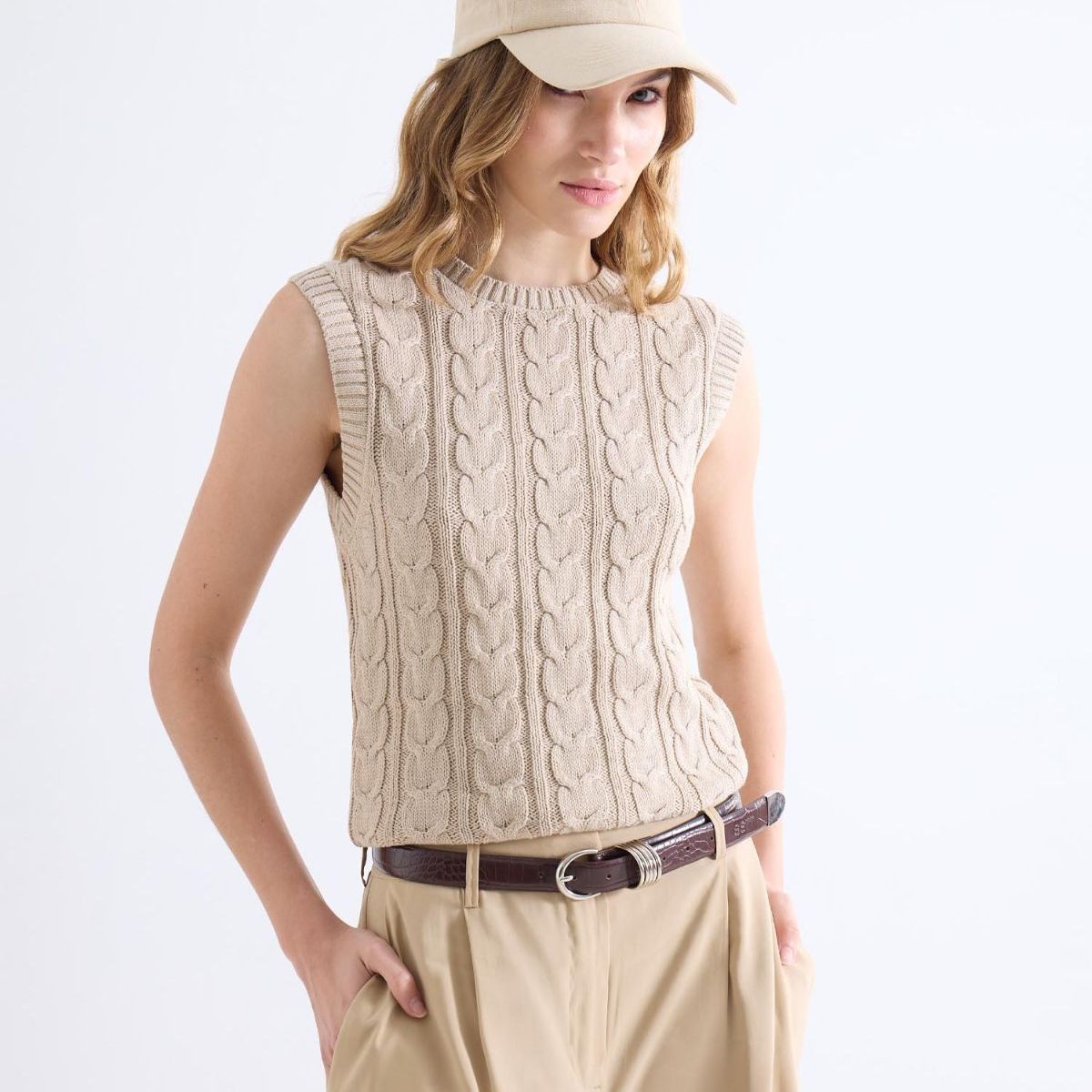 SEVEN SEVEN - Camiseta  Para Mujer Manga Sisa Cuello Redondo Color Beige Marca Seven Seven #28096424