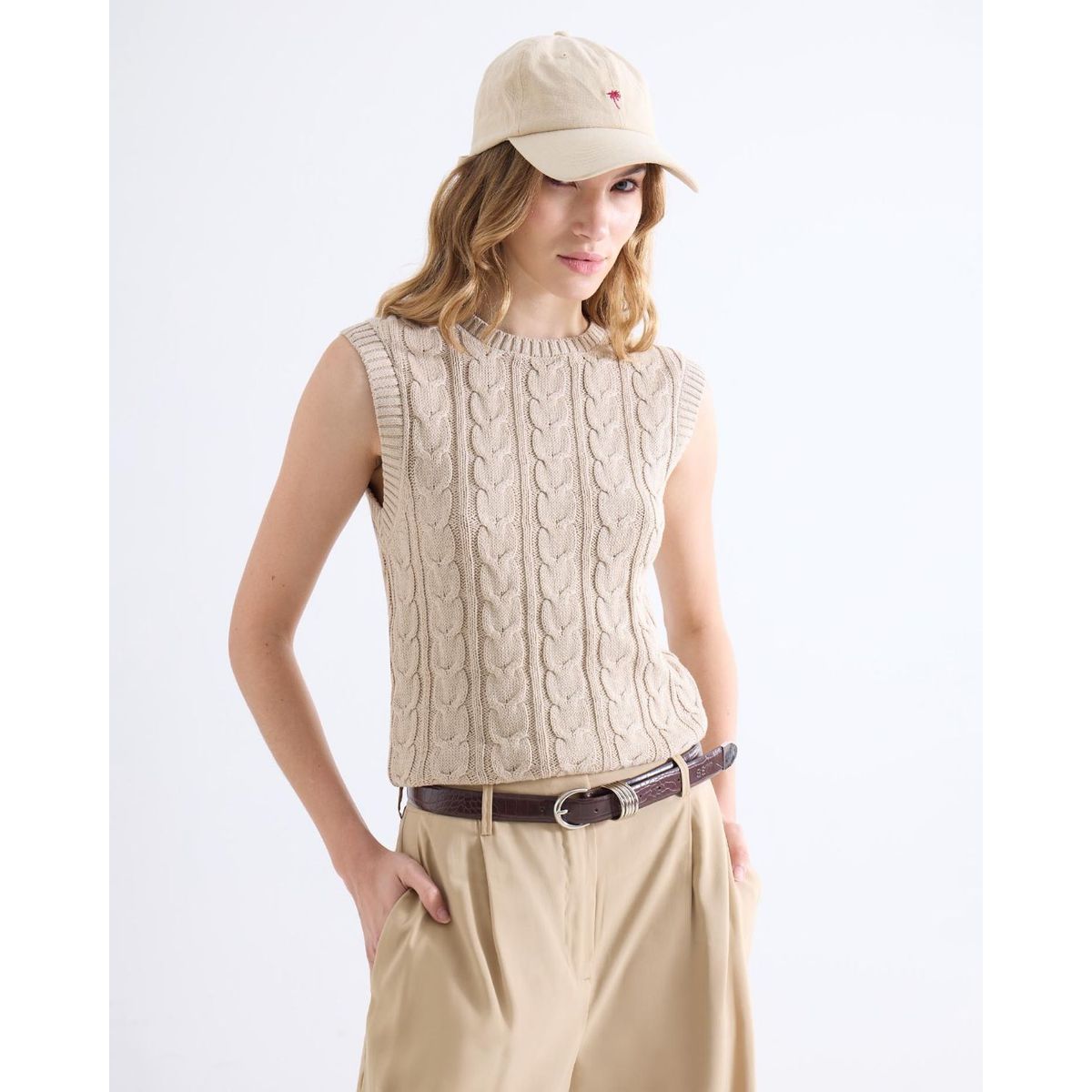 SEVEN SEVEN - Camiseta  Para Mujer Manga Sisa Cuello Redondo Color Beige Marca Seven Seven #28096424