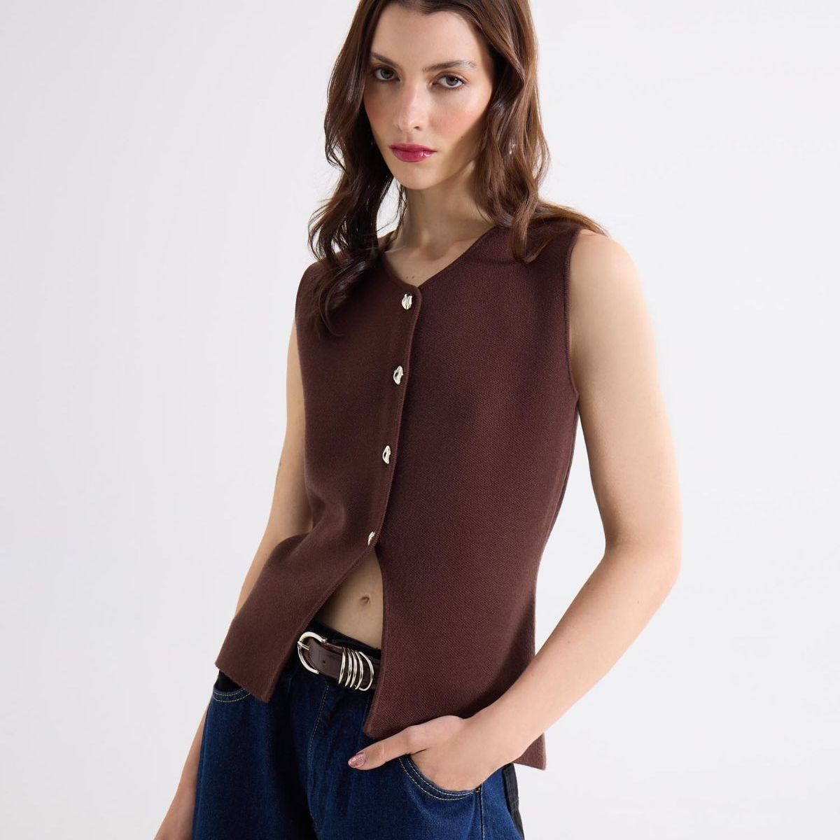 SEVEN SEVEN - Camiseta  Para Mujer Manga Sisa Cuello Redondo Color Café Marca Seven Seven #28096521