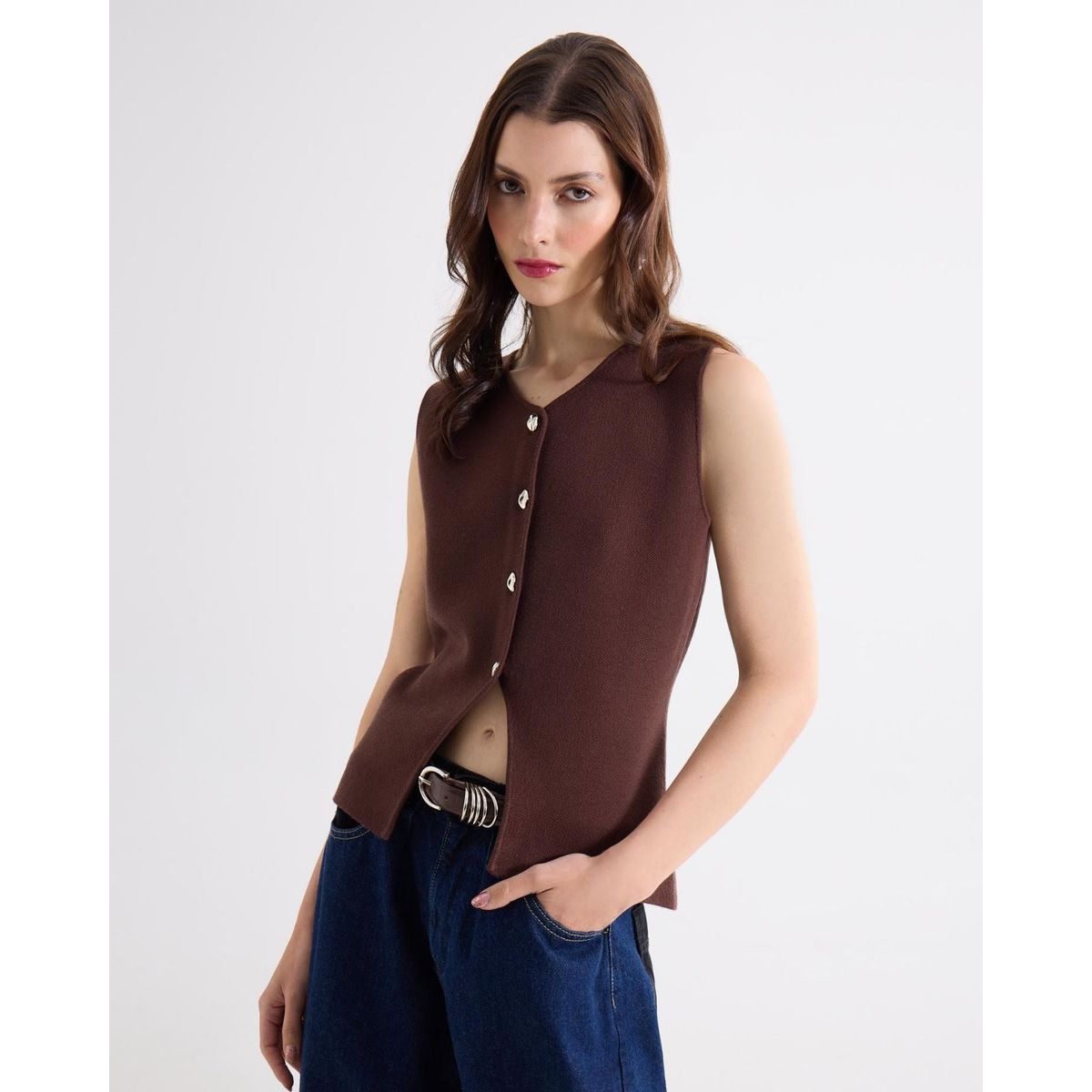 SEVEN SEVEN - Camiseta  Para Mujer Manga Sisa Cuello Redondo Color Café Marca Seven Seven #28096521