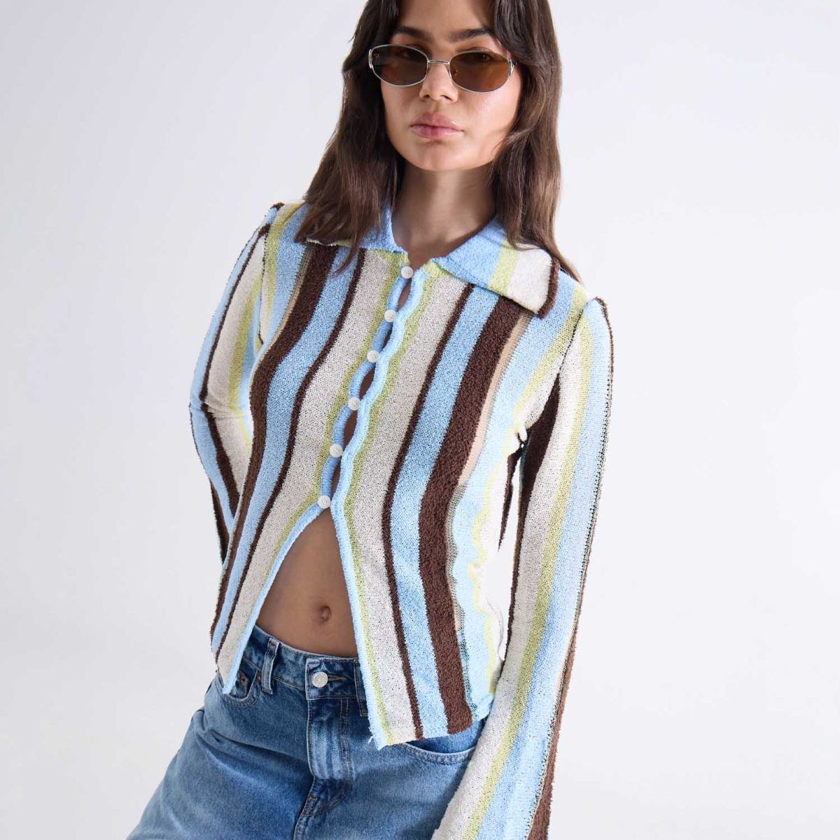 SEVEN SEVEN - Camiseta  Para Mujer Manga Larga Cuello V Color Celeste Marca Seven Seven #28096472