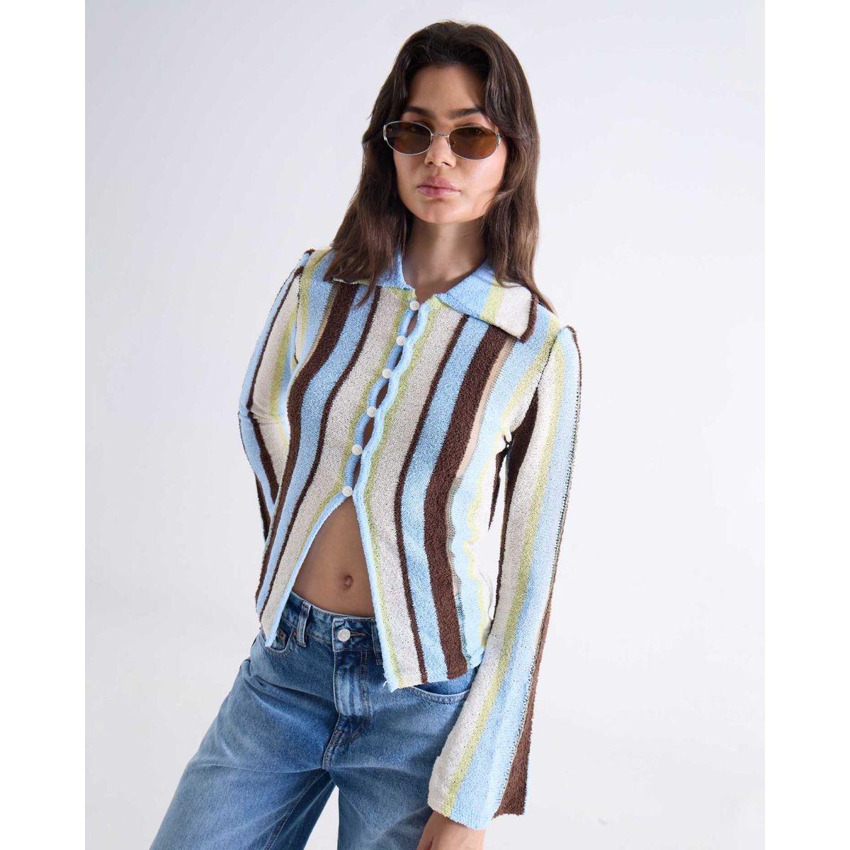 SEVEN SEVEN - Camiseta  Para Mujer Manga Larga Cuello V Color Celeste Marca Seven Seven #28096472