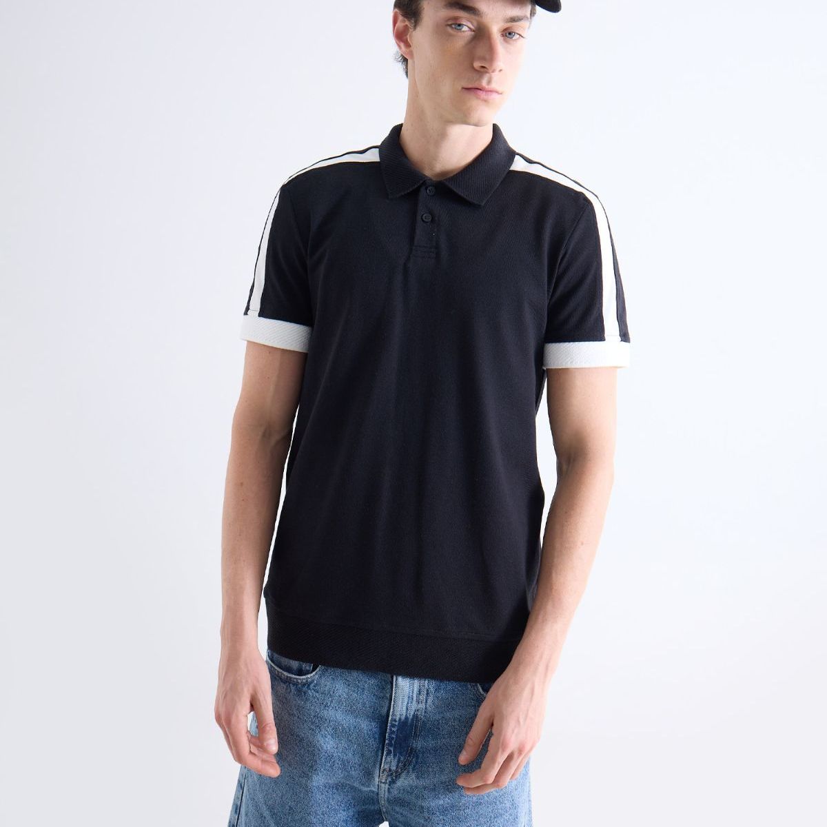 SEVEN SEVEN - Polo  Para Hombre Cuello Tejido Sin Bolsillo Color Negro Marca Seven Seven #45110922