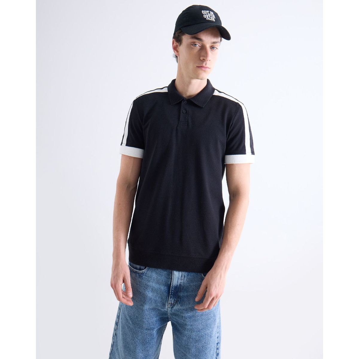 SEVEN SEVEN - Polo  Para Hombre Cuello Tejido Sin Bolsillo Color Negro Marca Seven Seven #45110922
