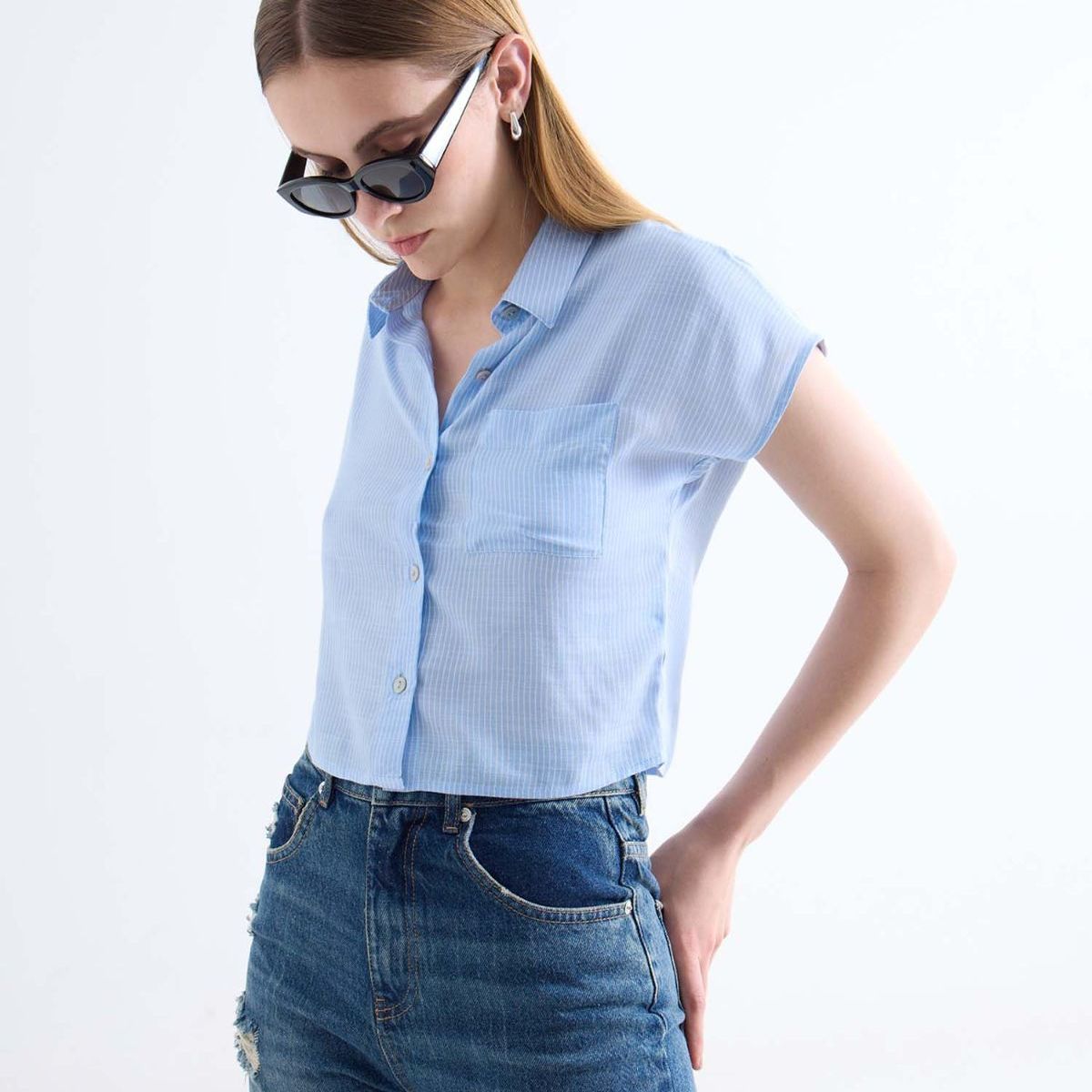 SEVEN SEVEN - Blusa  Para Mujer Manga Corta Color Azul Marca Seven Seven #28124133