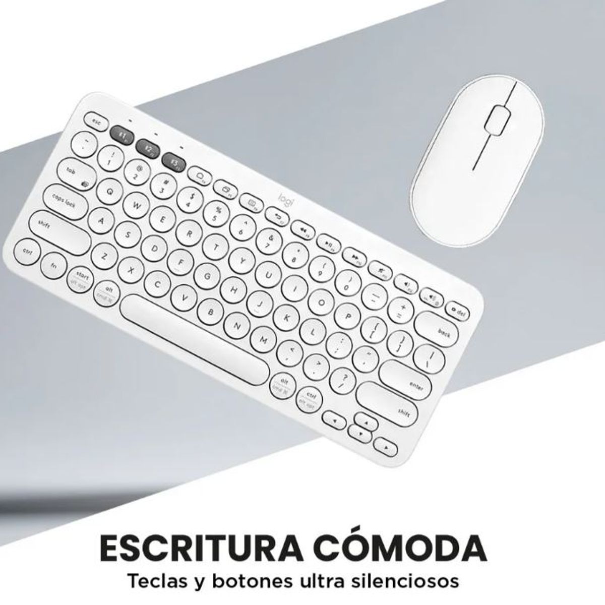 INNOVA - Teclado Bluetooth Inalámbrico Mouse Silent Multi Dispositivo Blanco Blanco