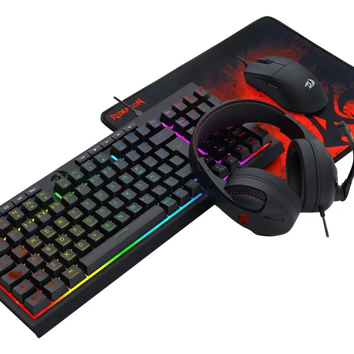 REDRAGON - Kit Teclado Mouse Diadema Mousepad Redragon S147 Negro