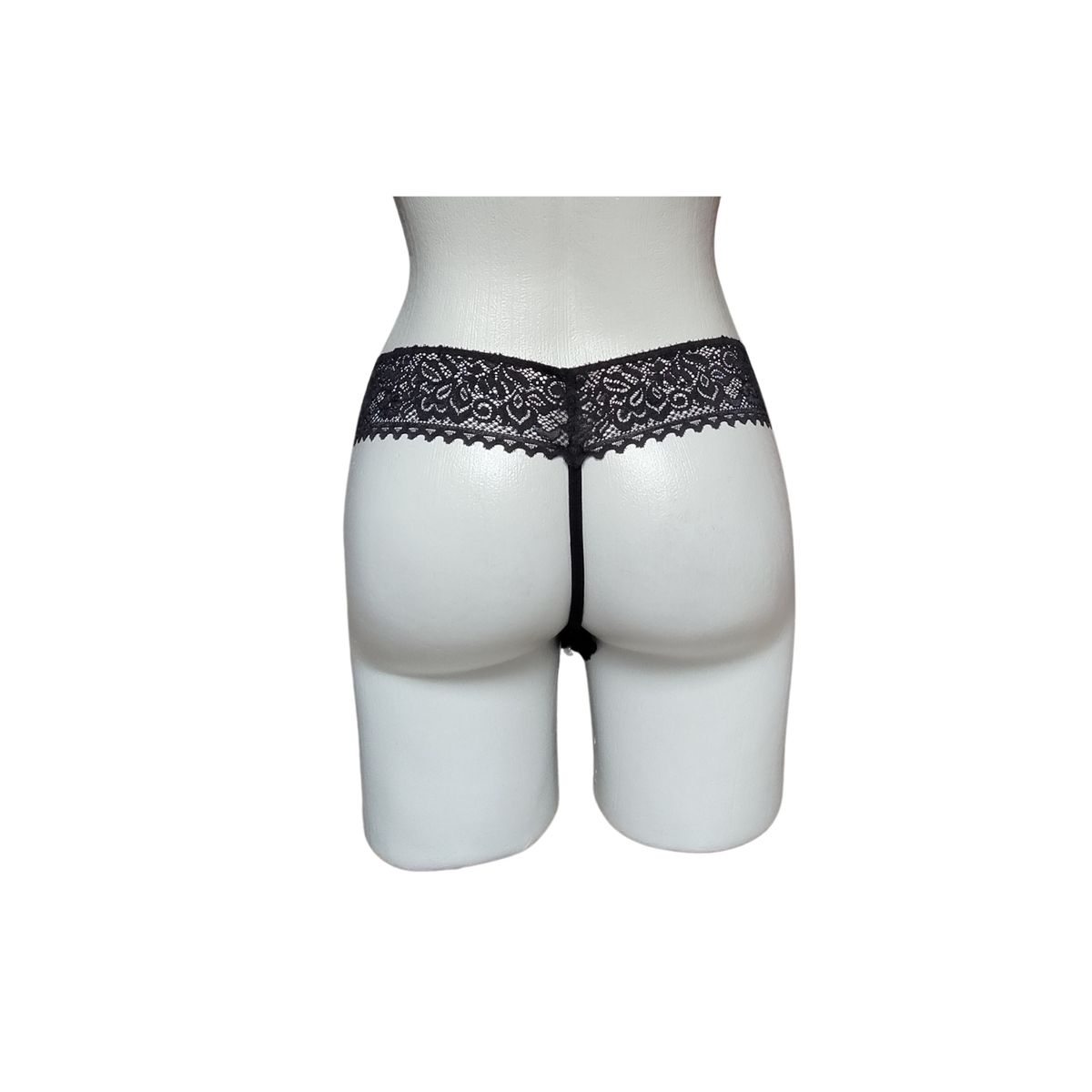 GENERICO - Tanga Hilo en Encaje Mujer Negro con perlas estimulantes