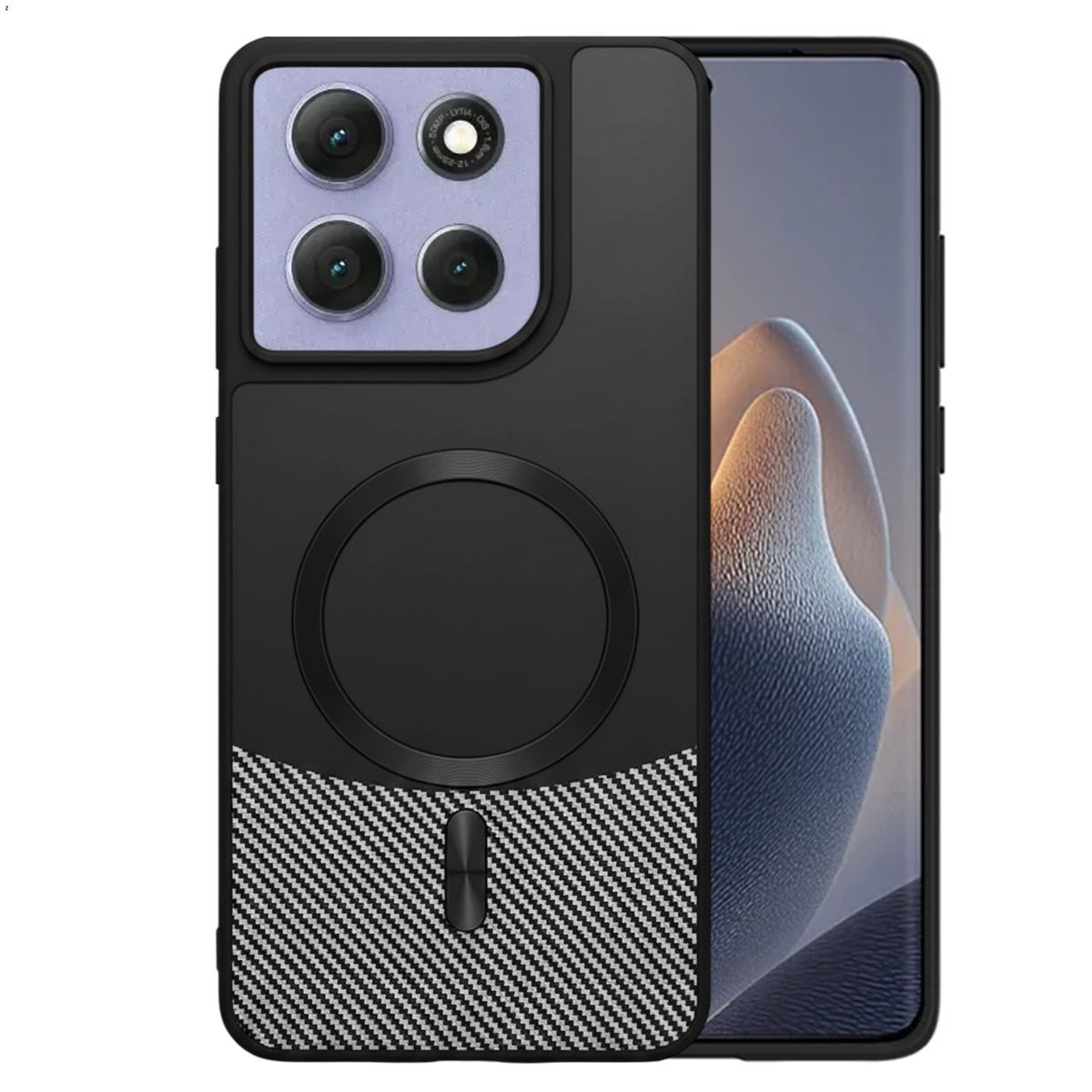 GENERICO - Case Estuche Carbono Carga Magnética Compatible Motorola G86 Negro