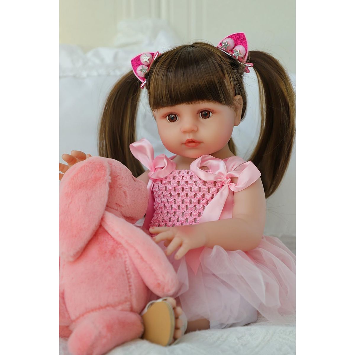 GENERICO - Muñeca Bebé Reborn Realista 50 Cm De Estatura Con Vestido Rosa Y Sandalias