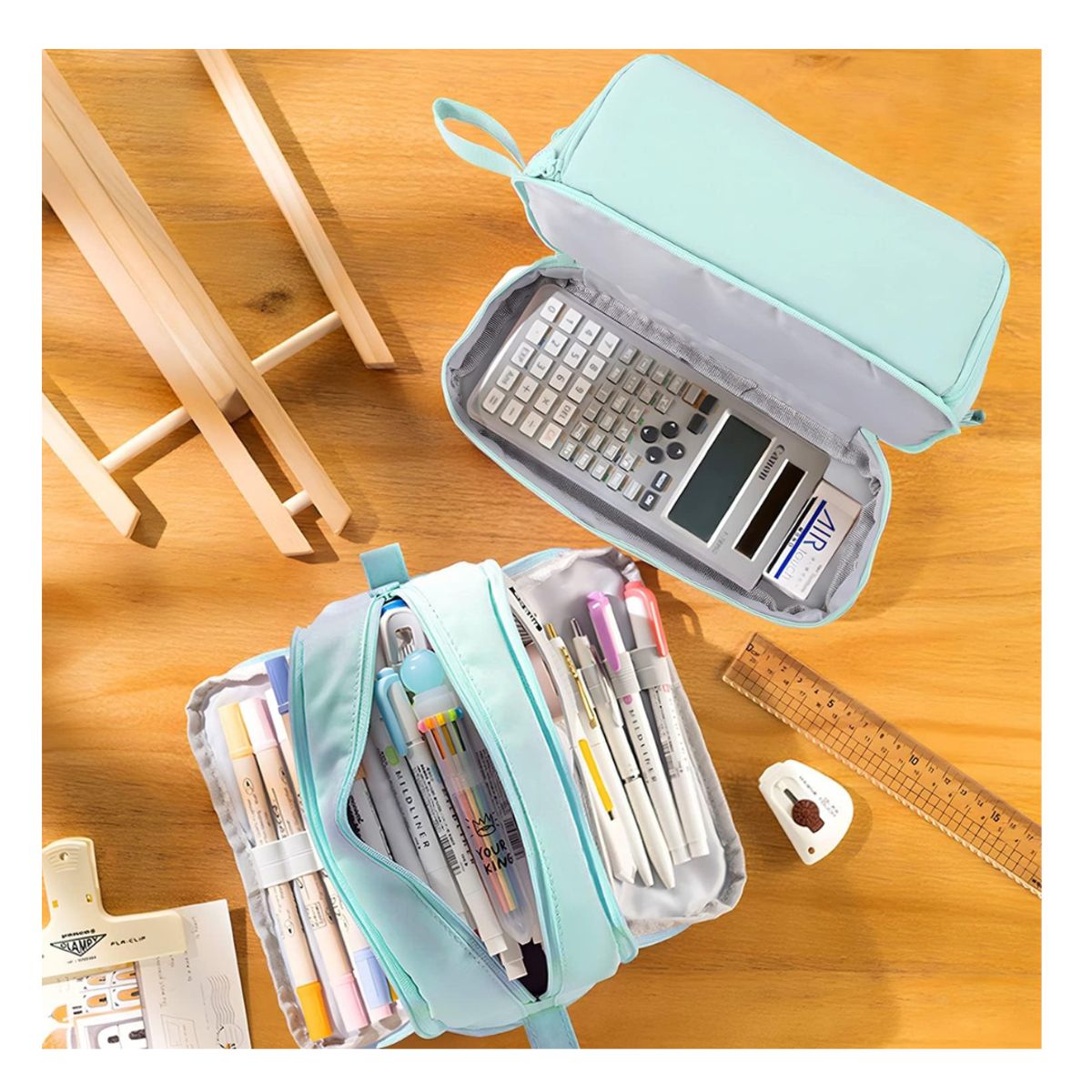 GENER - Cartuchera Extra Grande Organizador Colores 4 Compartimentos