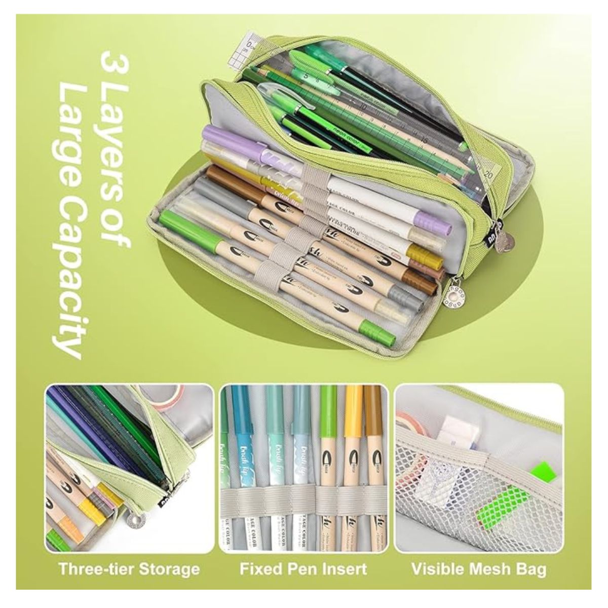 GENER - Cartuchera Grande Organizador Colores 3 Compartimentos