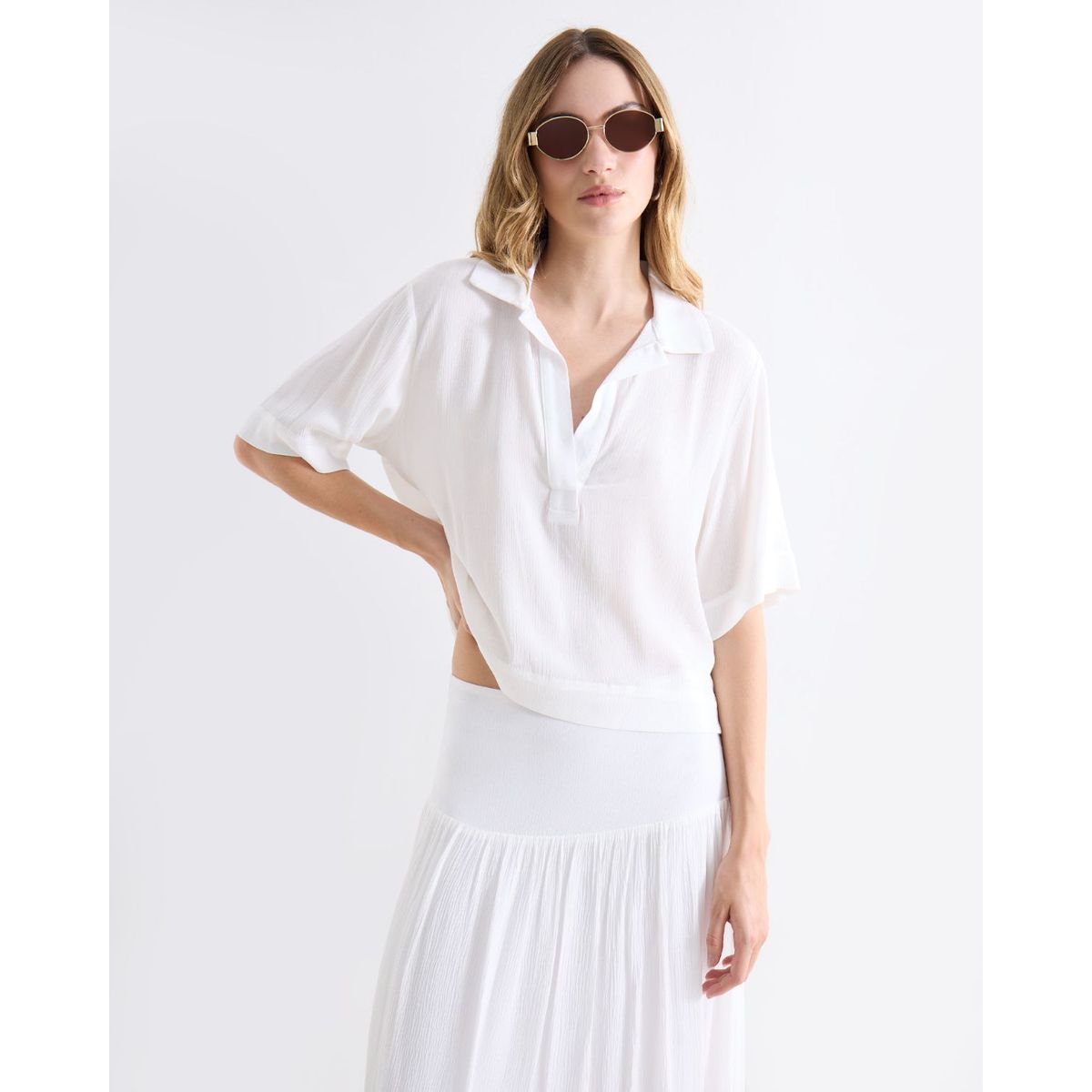 SEVEN SEVEN - Blusa Resort Tejida  Para Mujer Crema Seven Seven