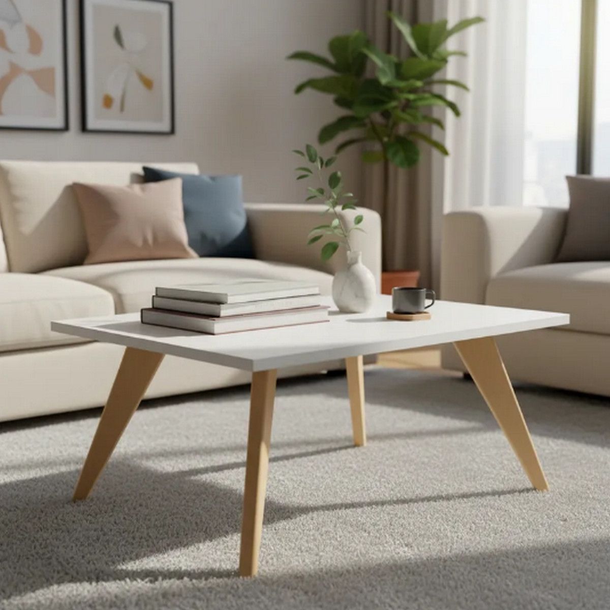 GENERICO - Mesa De Centro Budapest Blanco Sala Auxiliar Decoración Moderna