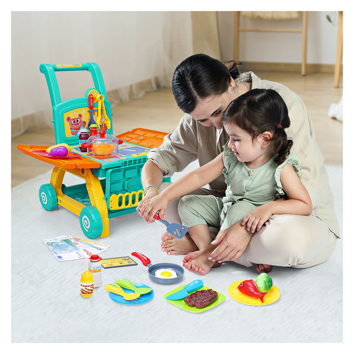 GENERICO - Carrito Mercado Compras Infantil Accesorios Juguete De Rol Convertible en estación de cocina