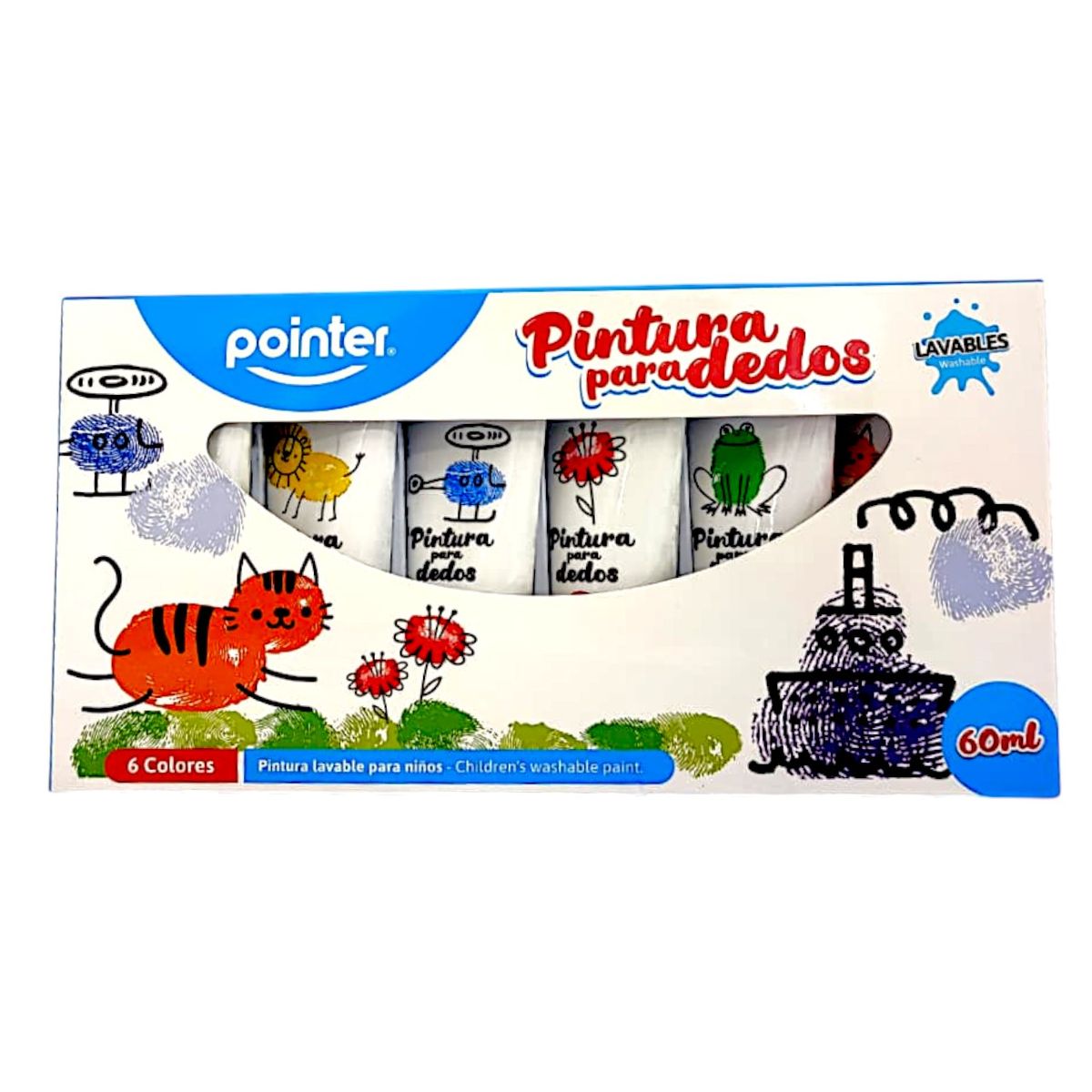 POINTER - Pinturas Lavable Pointer Para Dedos Metalizados 60ml X 6 Surtido