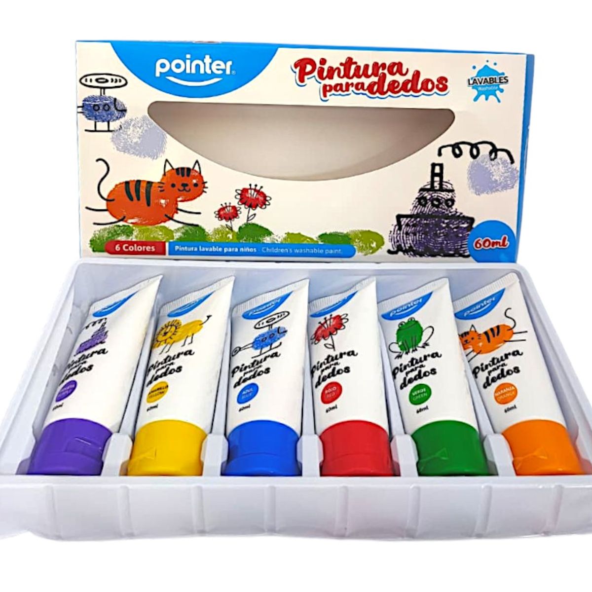 POINTER - Pinturas Lavable Pointer Para Dedos Metalizados 60ml X 6 Surtido