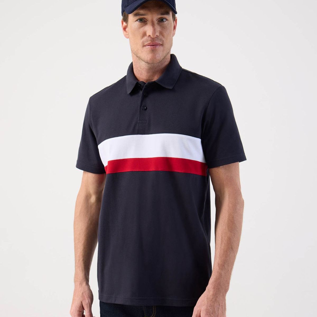 PATPRIMO - Polo Deportivo De Algodón Con Banda Horizontal   Para Hombre Azul Patprimo