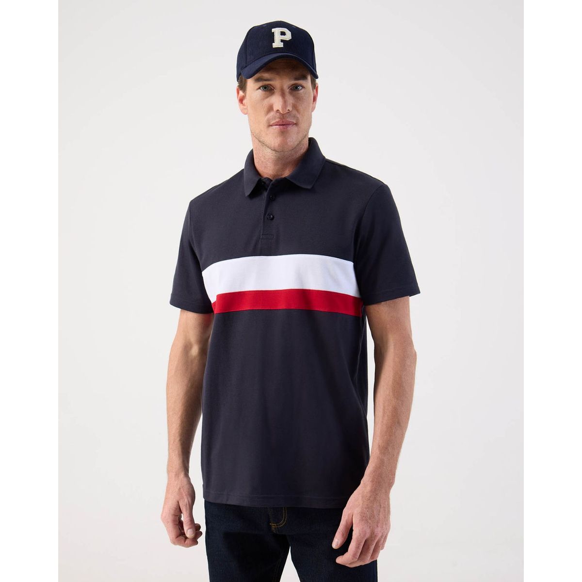 PATPRIMO - Polo Deportivo De Algodón Con Banda Horizontal   Para Hombre Azul Patprimo