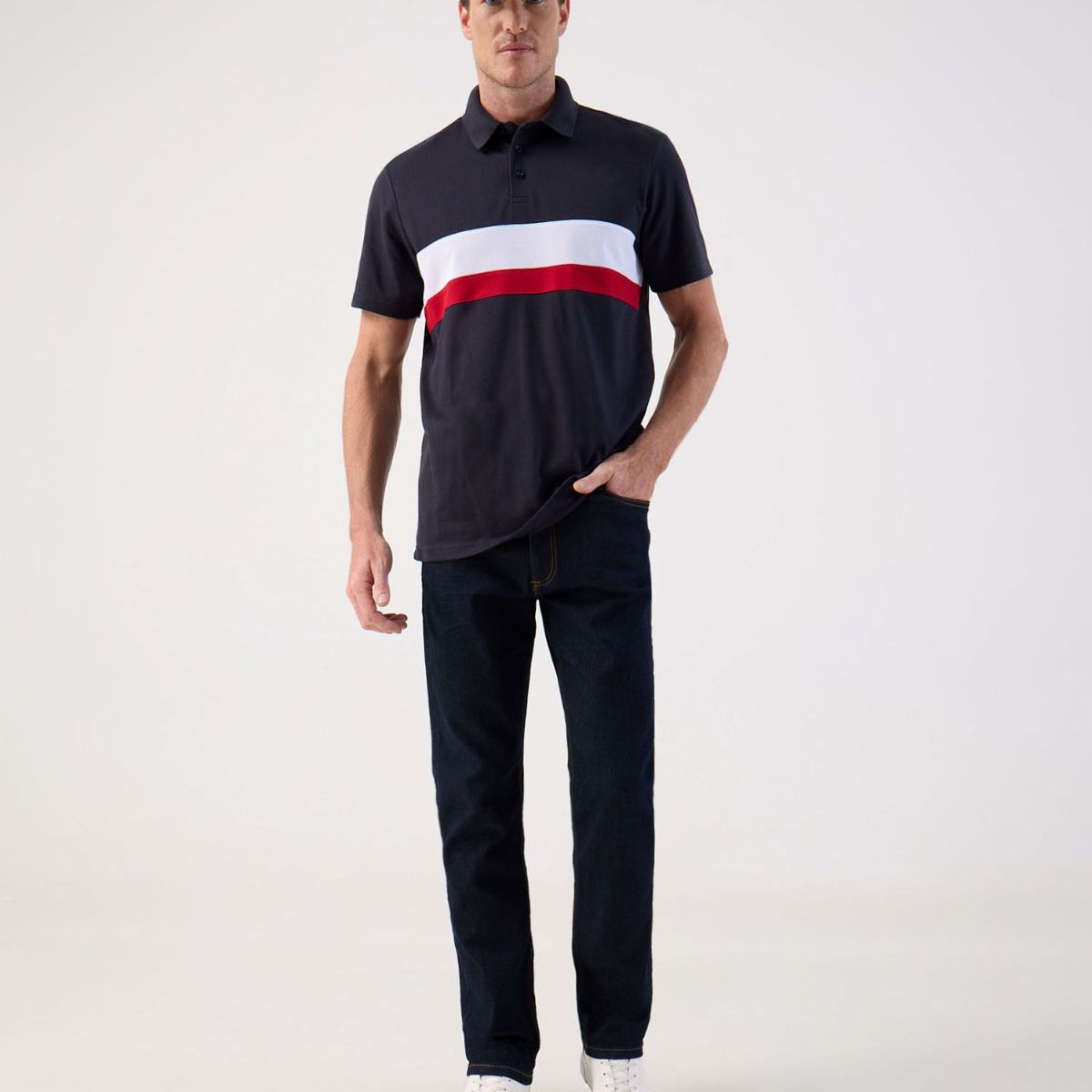 PATPRIMO - Polo Deportivo De Algodón Con Banda Horizontal   Para Hombre Azul Patprimo
