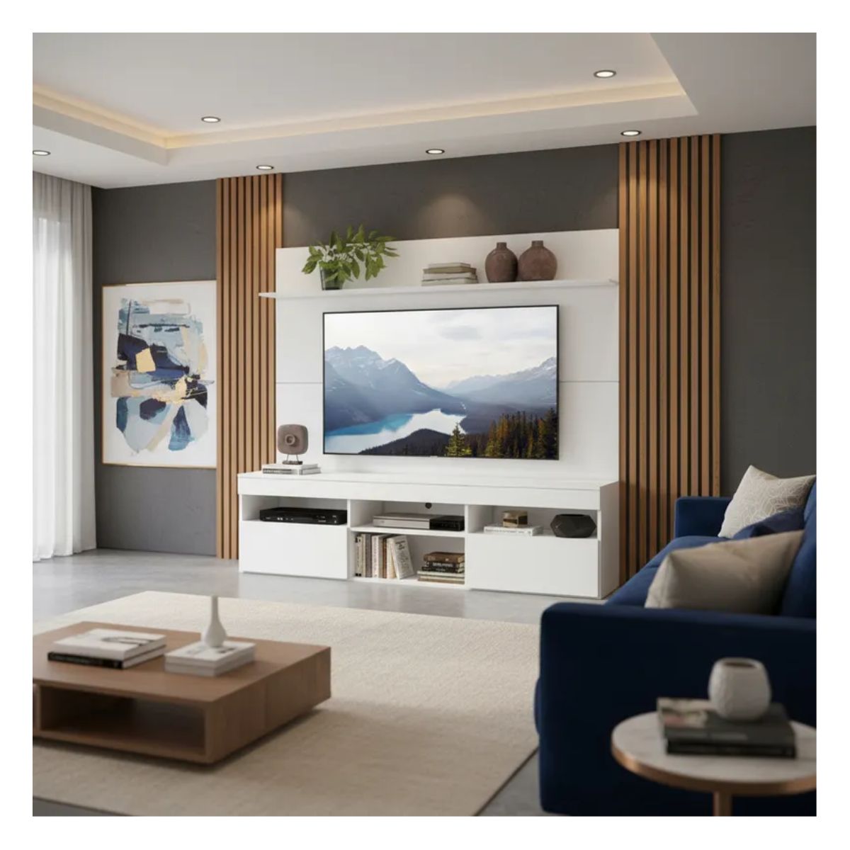 GENERICO - Centro De Entretenimiento Con Panel Madrid De 65¨ Color Bl