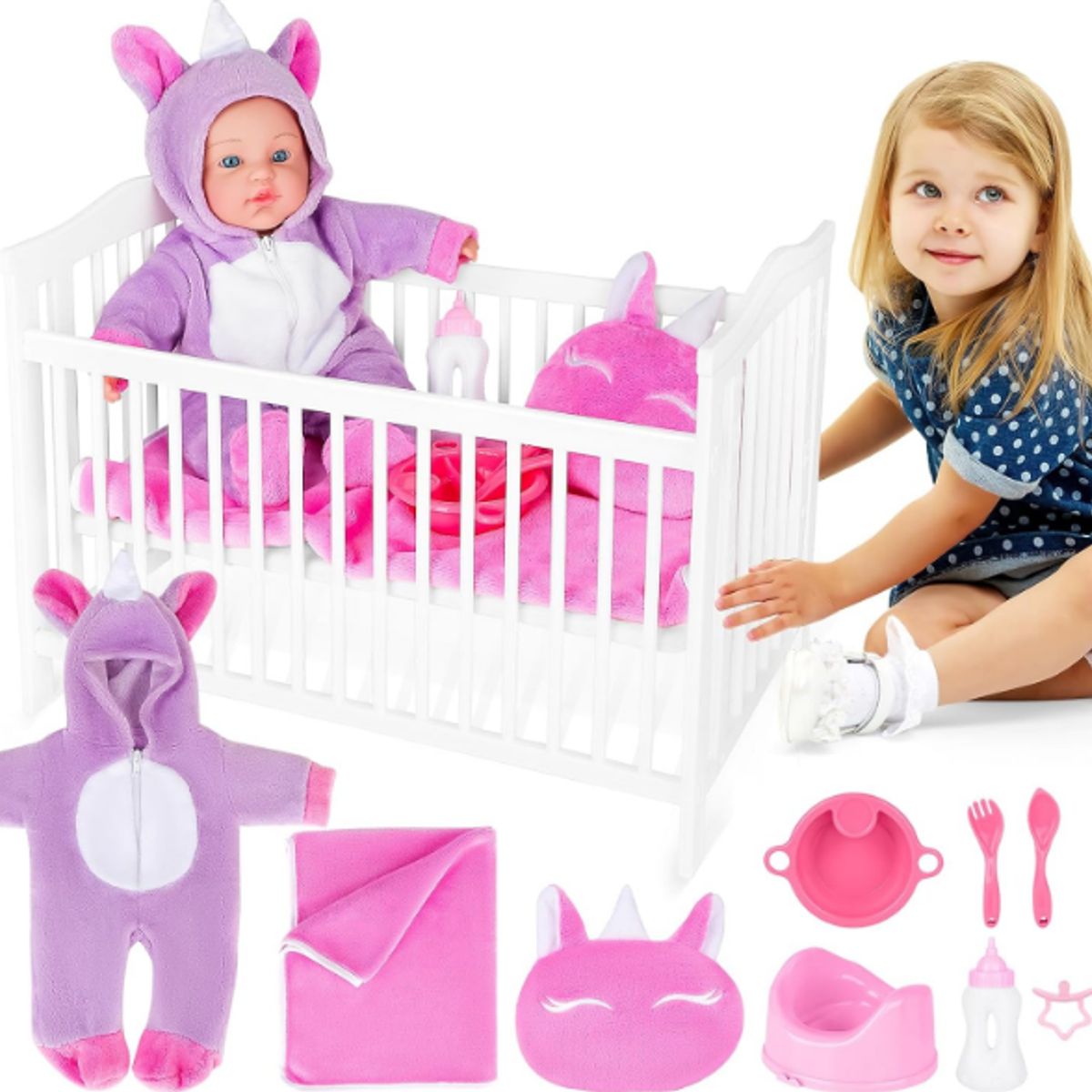 GENERICO - Set Bebé Unicornio con Cuna