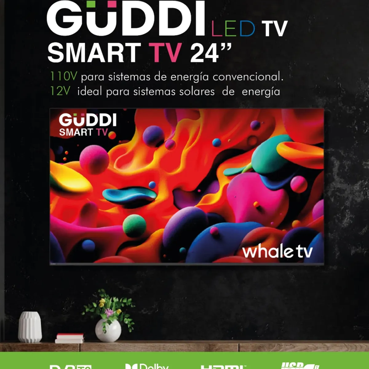 GENERICO - Televisor 24 Pulgadas Led Tv Hd Guddi Tdt Smart Tv 110-12v