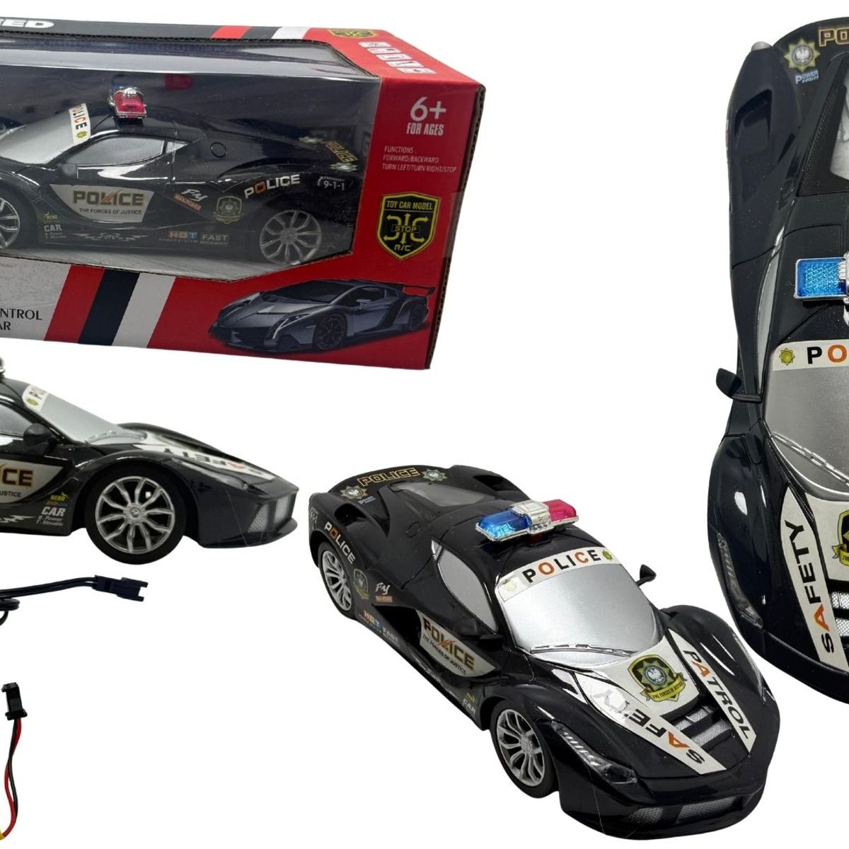 MAZUGI - Carro Policía Luces Coche Auto Control Remoto Recargable Policía Negro