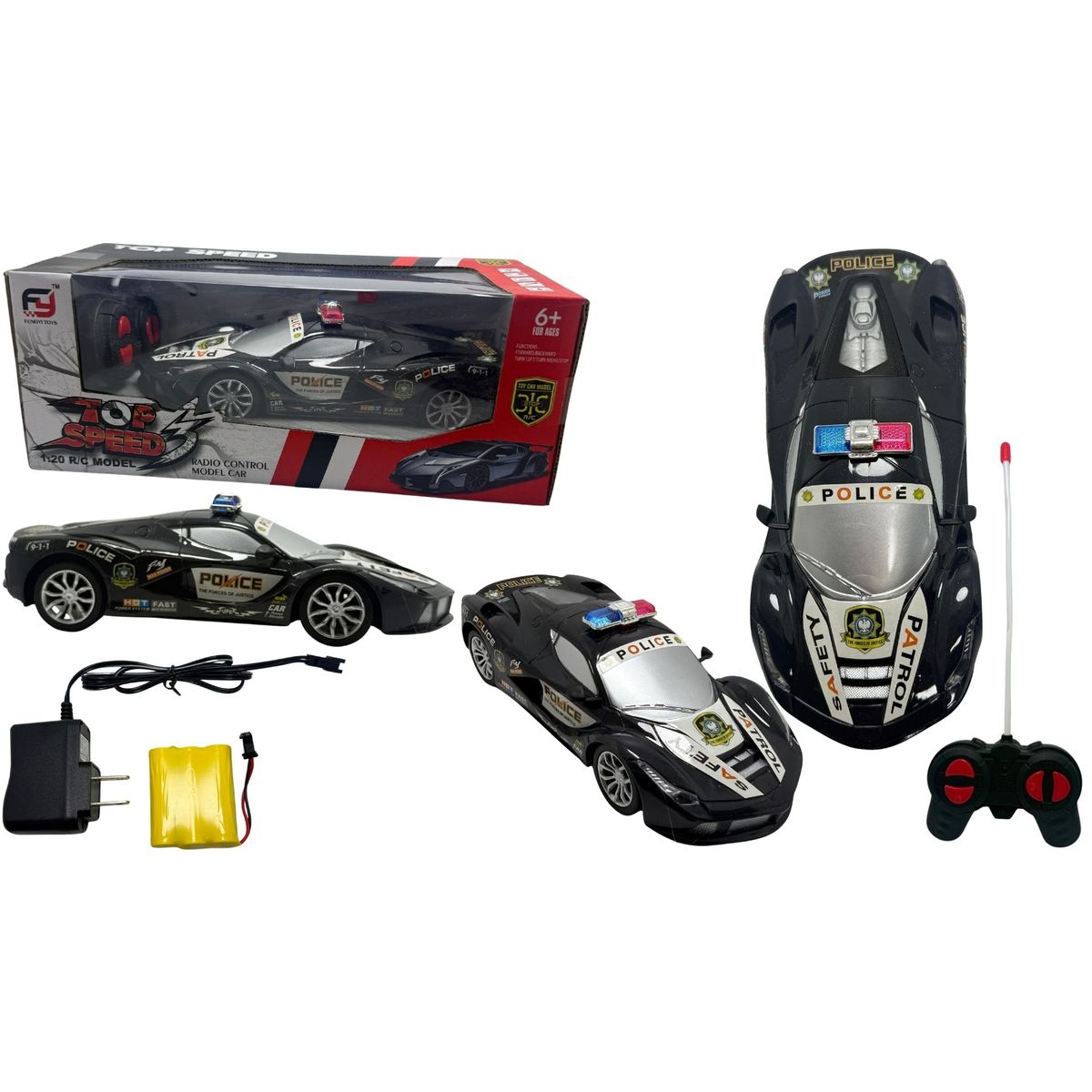 MAZUGI - Carro Policía Luces Coche Auto Control Remoto Recargable Policía Negro