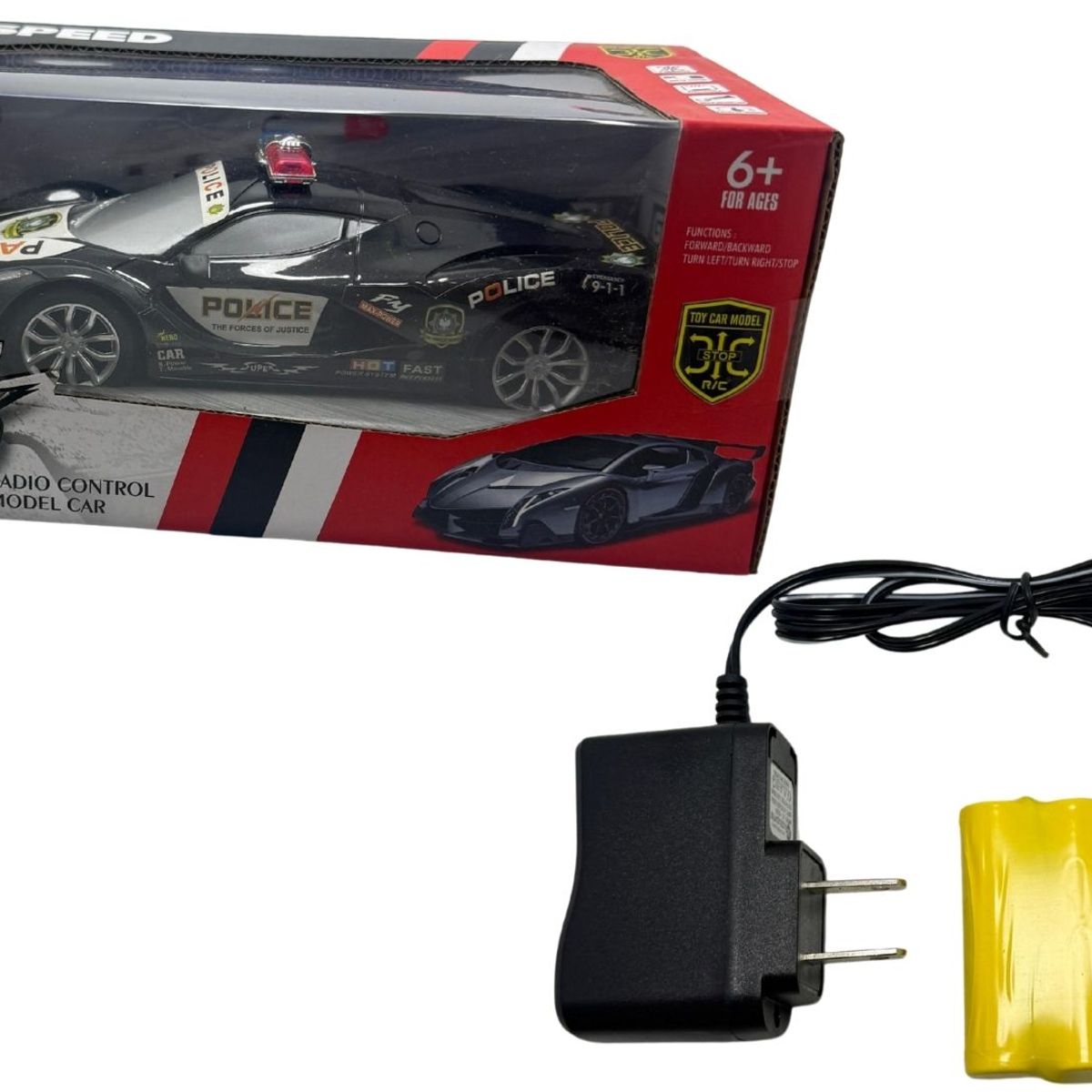 MAZUGI - Carro Policía Luces Coche Auto Control Remoto Recargable Policía Negro