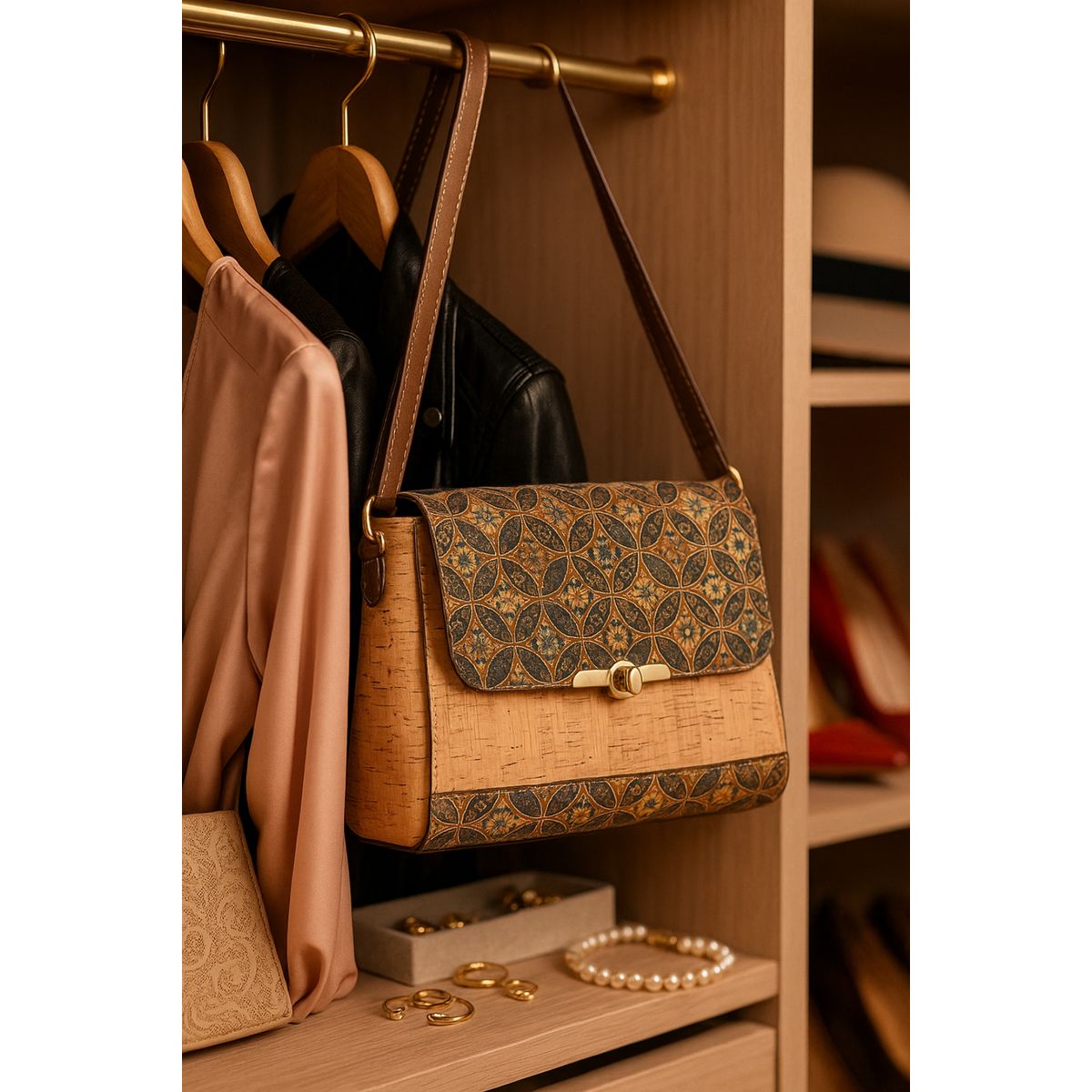 GENERICO - Bolso Cartera Bandolera Mujer En Corcho Natural Ajustable