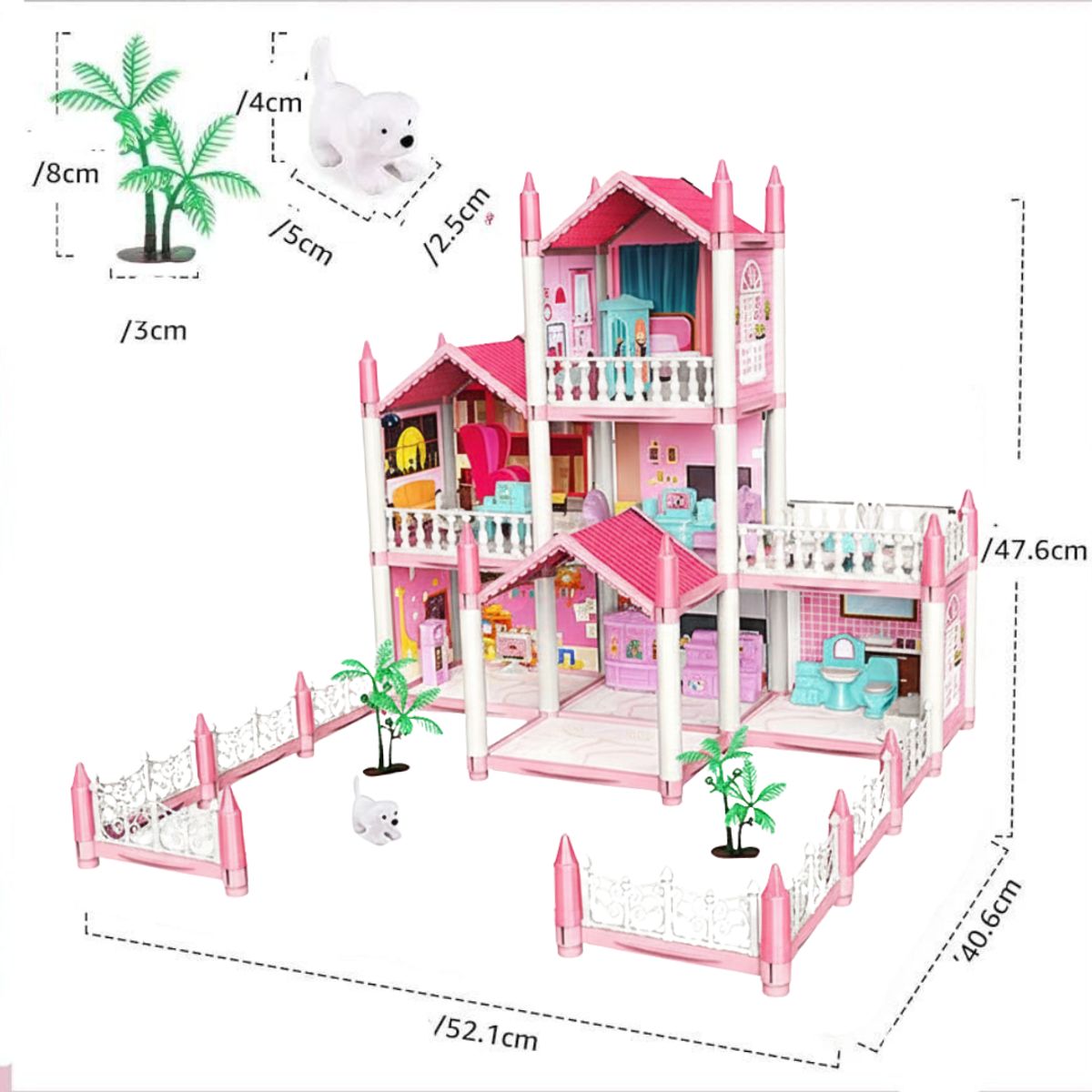 GENERICO - casa de muñecas 3 pisos habitaciones balcon y terraza luces led con muebles regalo niñas
