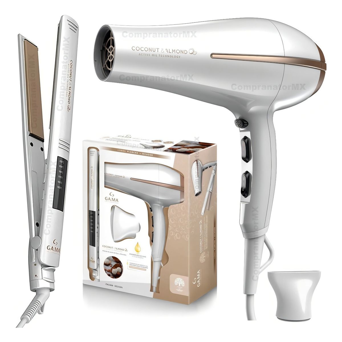 GAMA - Combo Gama Plancha Led + Secador Coco & Almendras Blanco