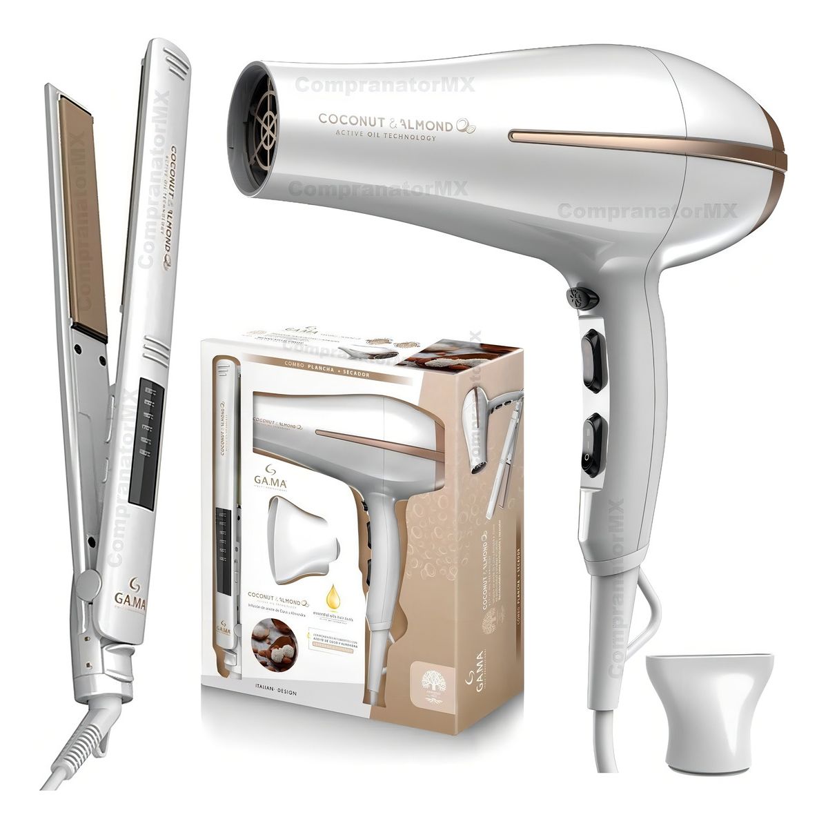 GAMA - Combo Gama Plancha Led + Secador Coco & Almendras Blanco